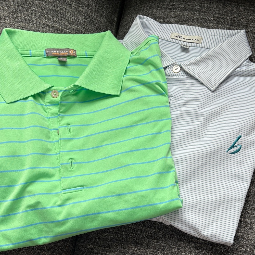 Donated - Peter Millar Mint and Gray Striped Polo Set
